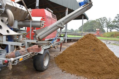 Solids from the slurry separator are used as fertiliser. Photo: Chris McCullough Solids from the slurry separator are used as fertiliser. Photo: Chris McCullough