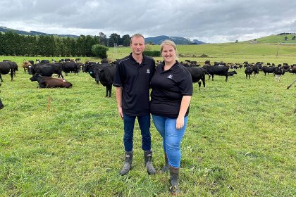 Scott and Ann on a South Otago dairy farm. Photo: Chris McCullough Scott and Ann on a South Otago dairy farm. Photo: Chris McCullough