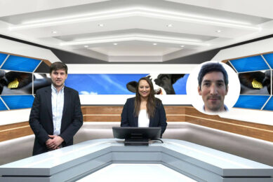 (From left to right): Adrien Tavel, global product manager, Dairy Farm Portfolio, CID Lines, an Ecolab Company; Zana van Dijk, editor of Dairy Global, and Tom Greenham, director at Advance Milking. Photo: Misset
